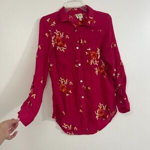 Fig and Flower Women’s Long Sleeve Floral Embroidered Tunic Blouse Size XL Pink